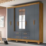 Guarda Roupa Casal Grande Com Espelho 273x222cm San Lorenzo Moval Freijó Cinza