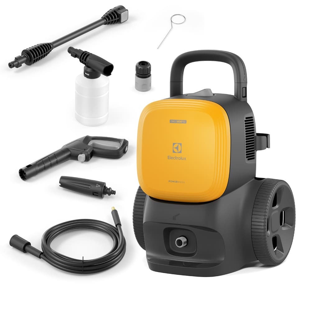 Lavadora De Alta Pressão Electrolux Powerwash 1400w Com 1800psi, Alça Retrátil, Engate Rápido, Bico Vario, Stop Total E Aplicador De Detergente