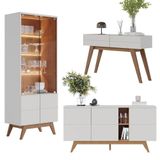 Kit Completo Cristaleira Led Buffet Aparador Off White Freijó 3 Peças Colibri