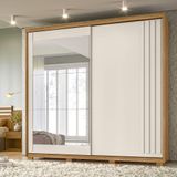 Guarda Roupa Casal Grande Com Porta De Correr 242x230cm Dhara Moval Freijó Off White