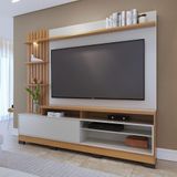 Estante Home 200 Cm Com Pés Ripado Lateral Spot De Led Para Tv Até 65&#39; Maceio Freijó Off White