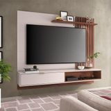Painel Home Suspenso Com Detalhe Ripado E Spot Led Para Tv Até 60&#39; Tocantins Off White Nogueira