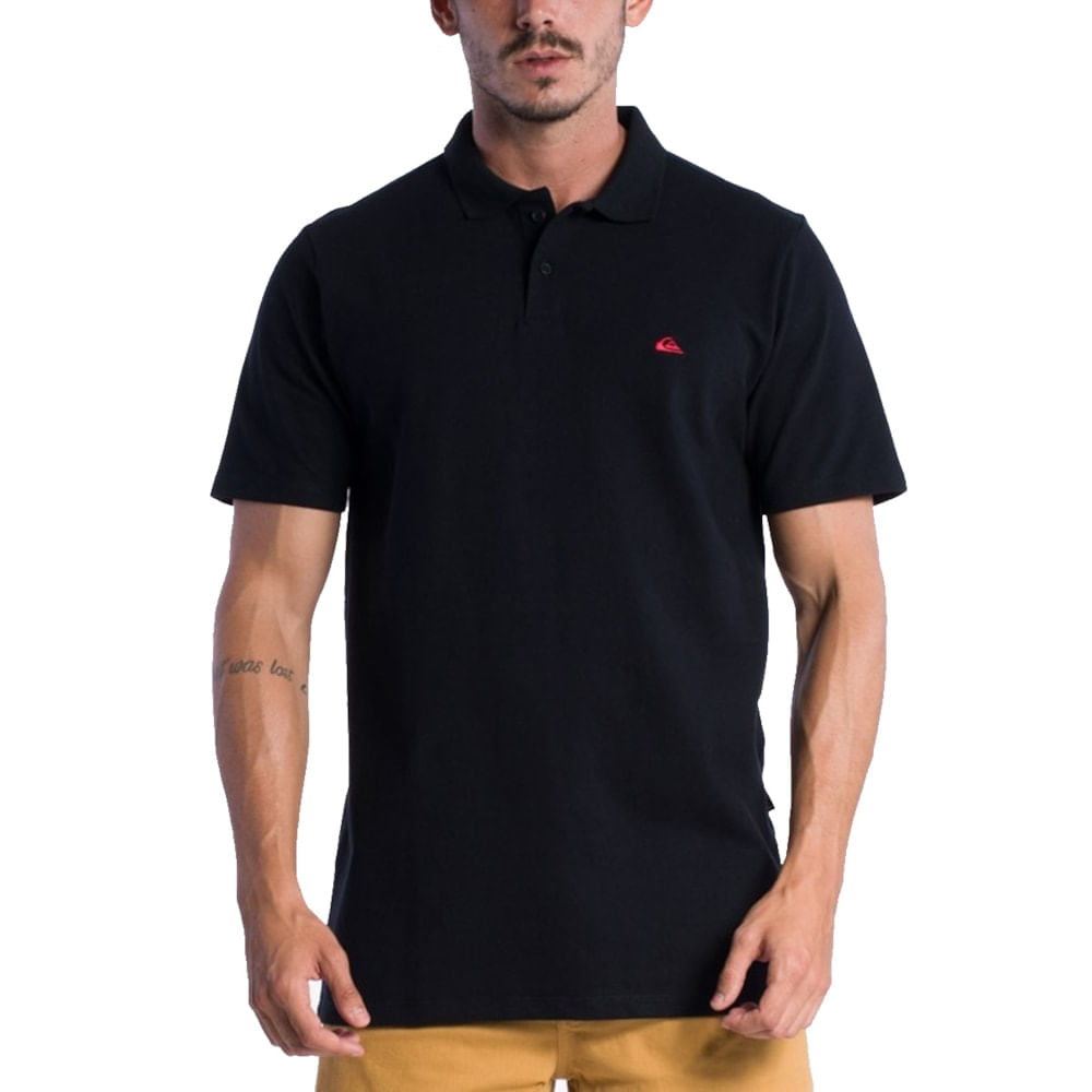 Camisa Polo Quiksilver Embroidery Piquet Preto