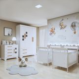 Quarto De Bebê Completo Gêmeos Com Guarda-roupa, 2 Berços E Cômoda Gael Branco