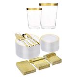 Kit Copo Prato Talher Descartável Luxo 60 Convidados - Gold