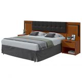 Cabeceira Casal 160cm 2 Mesas De Cabeceira Com Led Calitan - Lopas Frassino/preto Fosco