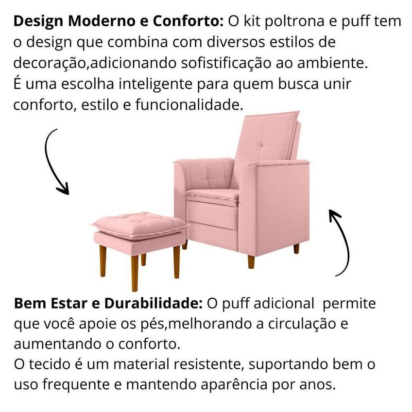Poltrona Decorativa Amamentação Reforçada Puff Luly Veludo Rosa - imagem 5