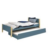 Bicama Solteiro Simba Azul Fosco Com Pés Madeira Naturale Colchões D20 E D33reller Móveis