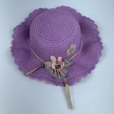 Chapéu De Palha Sintética Infantil Moda Praia Com Coelhinho Com Elástico Lilas