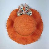 Chapéu Infantil Menina De Palha Sintética Com Laçinho Moda Verão Laranja