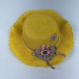 Chapéu De Palha Sintética Infantil Moda Praia Com Coelhinho Com Elástico Amarelo