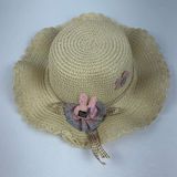Chapéu De Palha Sintética Infantil Moda Praia Com Coelhinho Com Elástico Caramelo