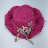 Chapéu De Palha Sintética Infantil Moda Praia Com Coelhinho Com Elástico Pink