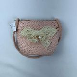 Bolsa Infantil Feminina Mini Bag Em Palha Sintética Transversal De Ombro Com Lacinho Rosa Claro