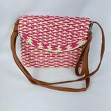 Bolsa Feminina Tiracolo Transversal De Palha Moda Praia Verão Pink