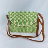Bolsa Feminina Tiracolo Transversal De Palha Moda Praia Verão Verde
