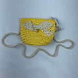 Bolsa Infantil Feminina Mini Bag Em Palha Sintética Transversal De Ombro Com Lacinho Amarelo