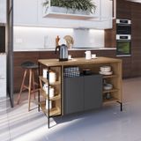 Mesa Bancada Gourmet Estilo Industrial 131cm Com Armario 2 Portas Preto/mel/ Grafite