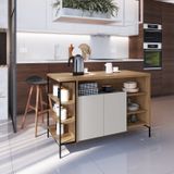Mesa Bancada Gourmet Estilo Industrial 131cm Com Armario 2 Portas Preto/mel/arenas