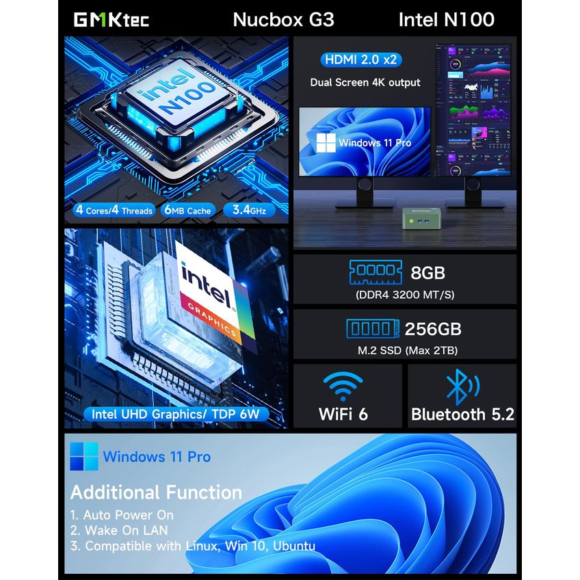 Mini Pc Gmktec N100 G3 Intel Alder Lake 8 Gb De Ram Ssd De 256 Gb