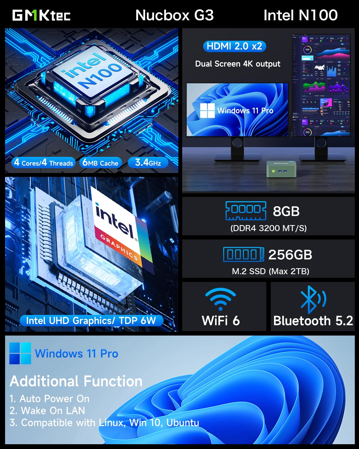 Mini Pc Gmktec N100 G3 Intel Alder Lake 8 Gb De Ram Ssd De 256 Gb