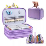 Estojo Escolar Grande Com 4 Compartimentos Divisorias Estojo Para Lápis De Cor Canetas Apontador Lilas