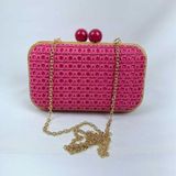 Bolsa Clutch Textura Palha Com Alça De Ombro Tranversal Festa Casamento Pink