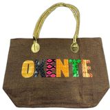 Bolsa De Praia Palha Feminina Com Zíper De Ombro Oxente Sacola Ecobag Tote Juta Com Alça Dourada Marrom