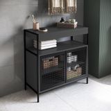 Armário Gabinete De Banheiro 80cm Estilo Industrial Com 2 Portas P1038 Sem Cuba Preto/grafite