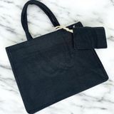 Bolsa De Praia Palha Feminina Com Zíper De Ombro Sacola Ecobag Tote Juta Natural Com Necessaire Preto