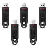 Unidade Flash Usb Sandisk Ultra 128gb, Pacote Com 5 Usb 3.0, Preta