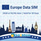 Cartão Sim Sim2roam Europa Pré-pago 10 Gb 30 Dias 5g/4g/lte