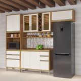 Cozinha Modulada Compacta 4 Peças 9 Portas Com Vidro E Tampo 100% Mdf Barbados Espresso Móveis Amêndoa/off White