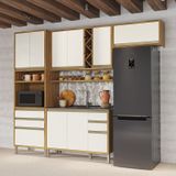 Cozinha Modulada Compacta 4 Peças 9 Portas E Espaço Micro-ondas 100% Mdf Barbados Espresso Móveis Amêndoa/off White