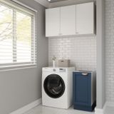 Lavanderia Modulada 2 Peças Sem Tampo 1 Aéreo 3 Portas 1 Balcão Arizona Cabecasa Madeiramadeira Branco/azul