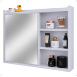 Espelheira Armário Banheiro 60 Cm Espelho Porta Prateleira Organizadora Lavabo Luxo - Branco