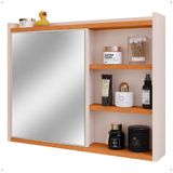 Espelheira Armário Banheiro 60 Cm Espelho Porta Prateleira Organizadora Lavabo Luxo - Off White/cinamomo