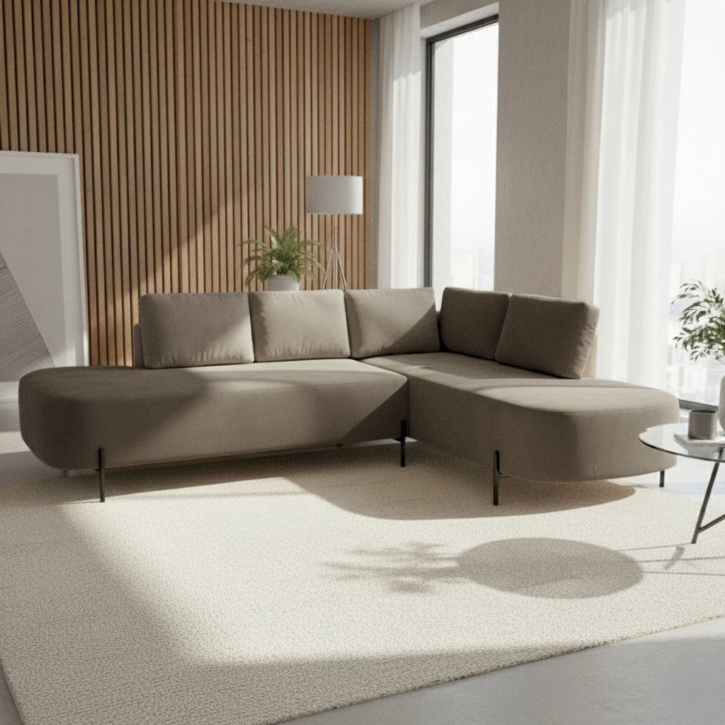 Sofá De Canto Luna Orgânico 265 Cm Para Sala De Estar Bege