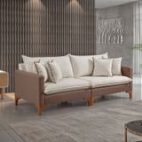 Sofá Living Bipartido Com 4 Almofadas Bouclé M195 220cm Bege Claro/ Marrom