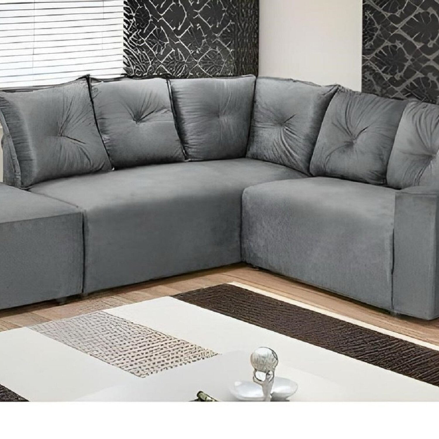 Sofá De Canto Moscou 5040 Com Puff Design Elegante Cinza