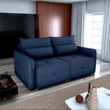 Sofá Cama Retrátil 3 Lugares 205cm Veludo Celine Azul