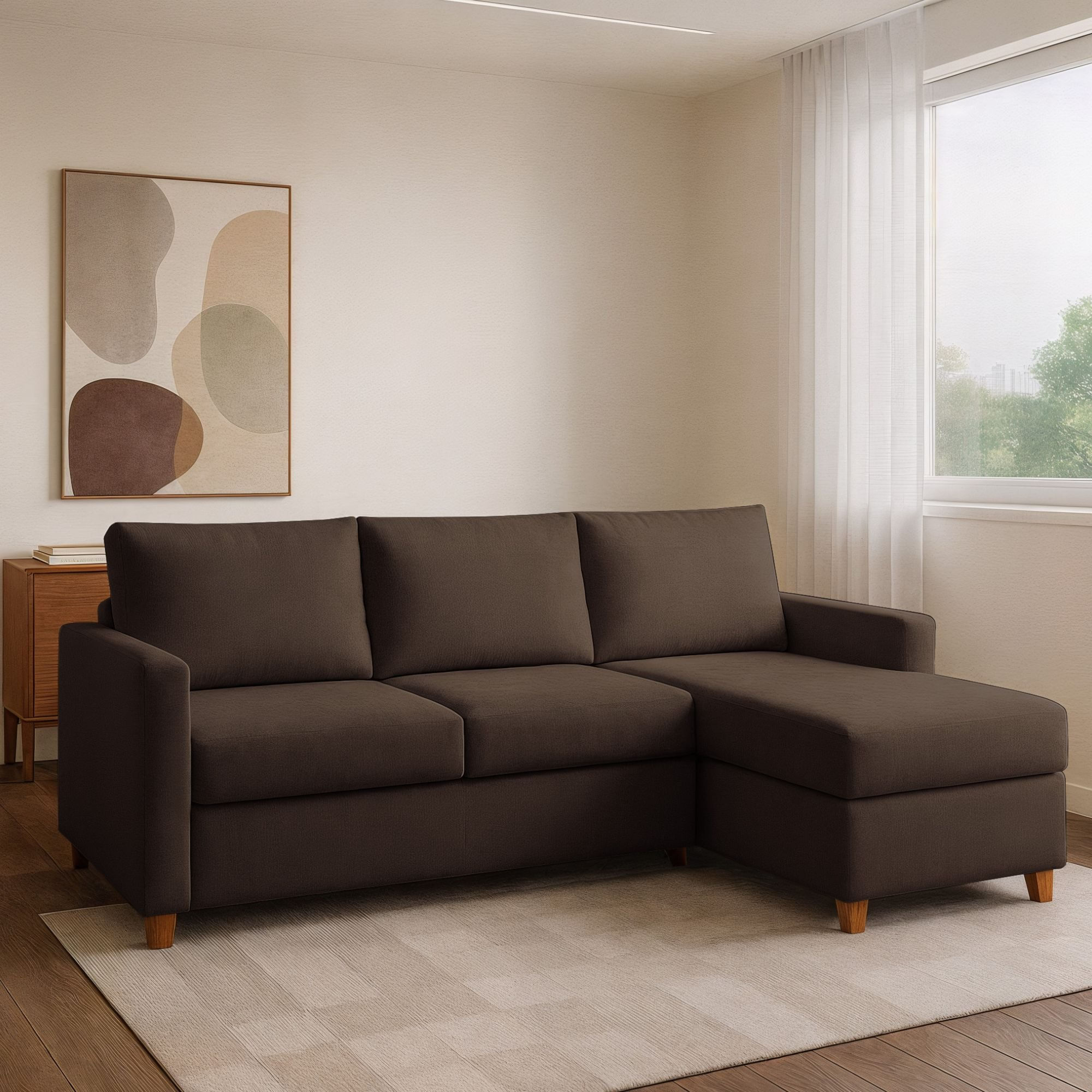 Sofá 3 Lugares Com Chaise Moov Yescasa Marrom