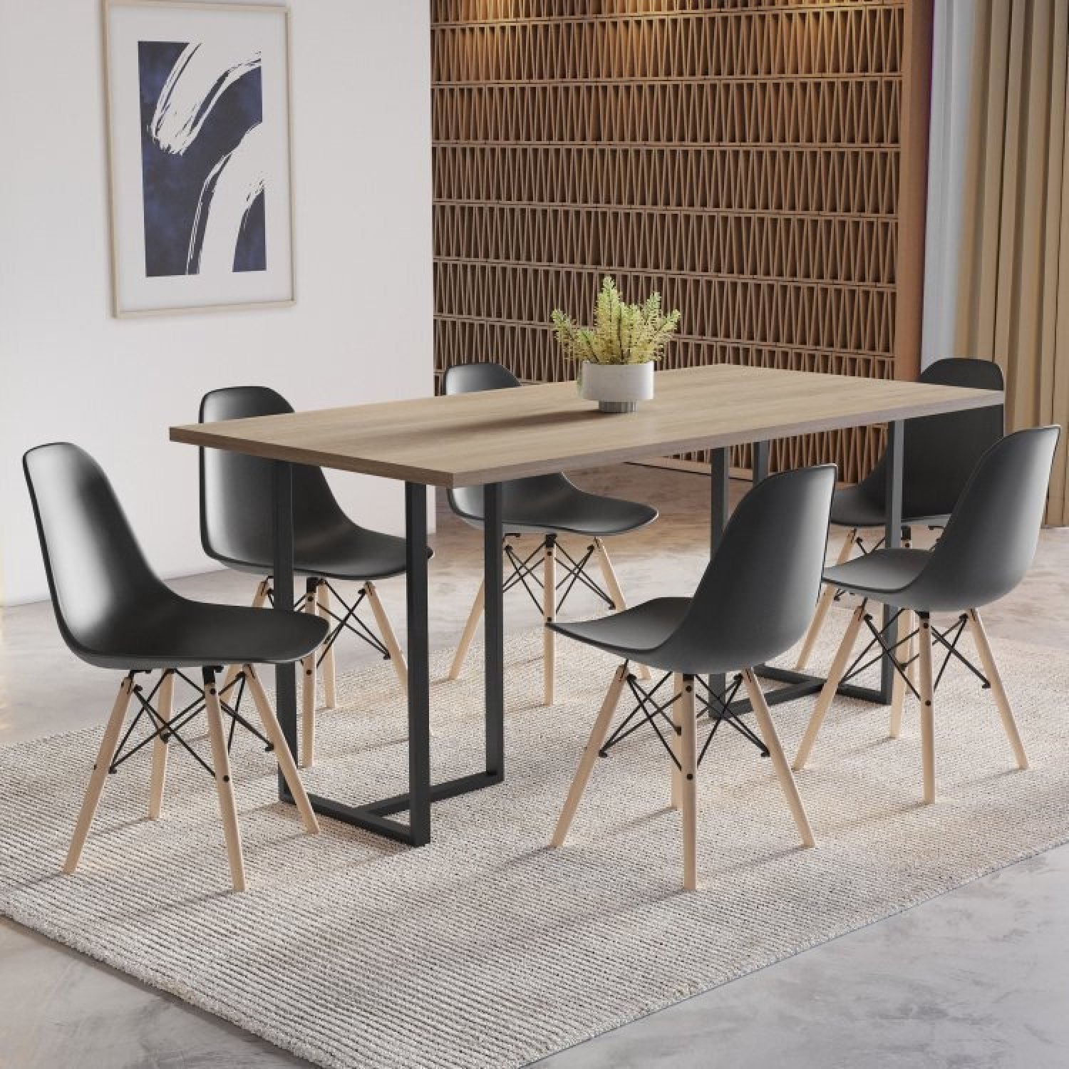 Conjunto Mesa Com 6 Cadeiras Eames Pp Espresso Móveis Grafite/siena/preto