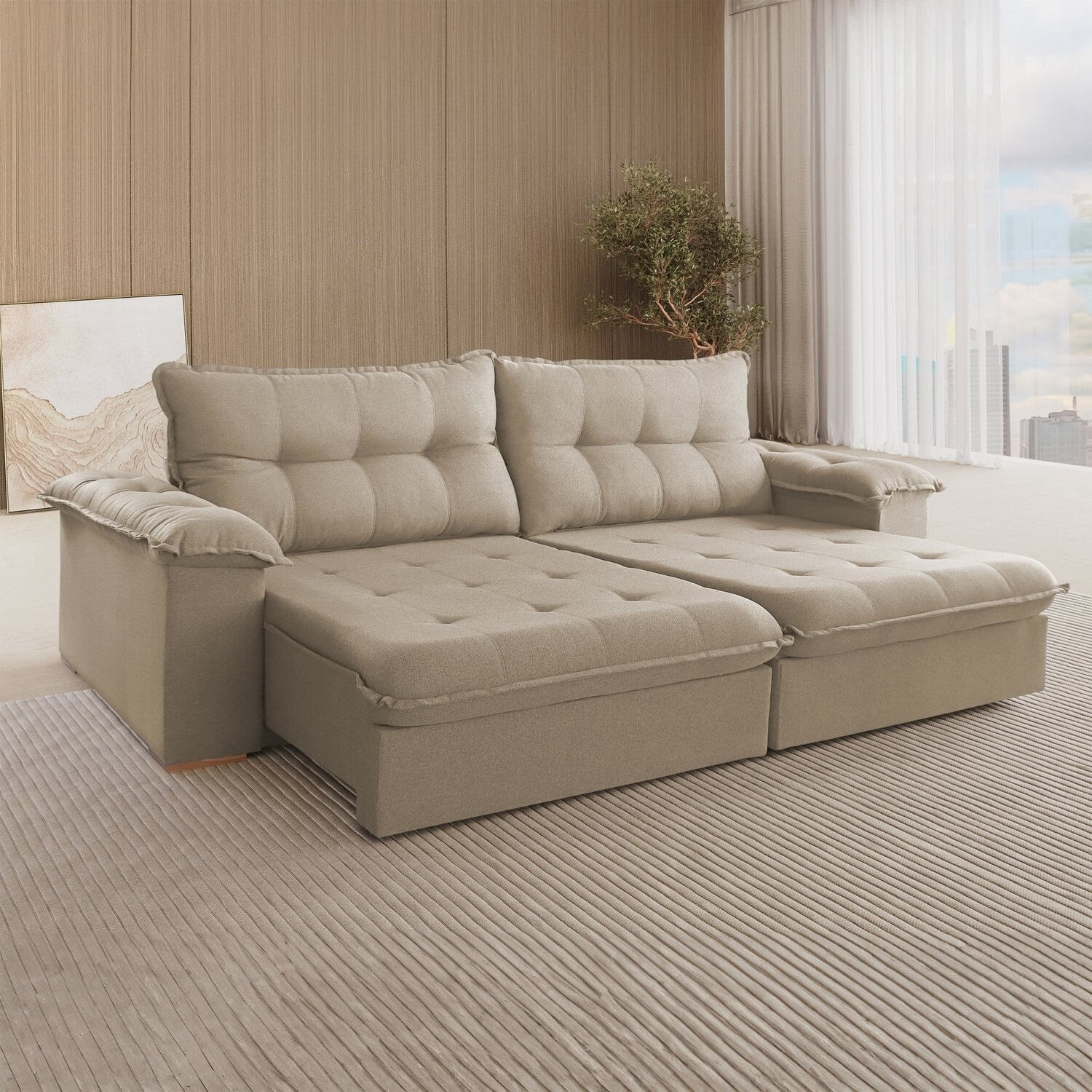 Sofá Retrátil 2 Lugares 290 Cm Muriaé Bege