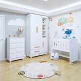 Quarto De Bebê Completo Com Cômoda, Mini Berço Com Colchão E Guarda Roupas Lila Branco