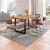 Conjunto Mesa De Jantar Rústica De Madeira Maciça Com 6 Cadeiras Aço Roma Marrom/preto