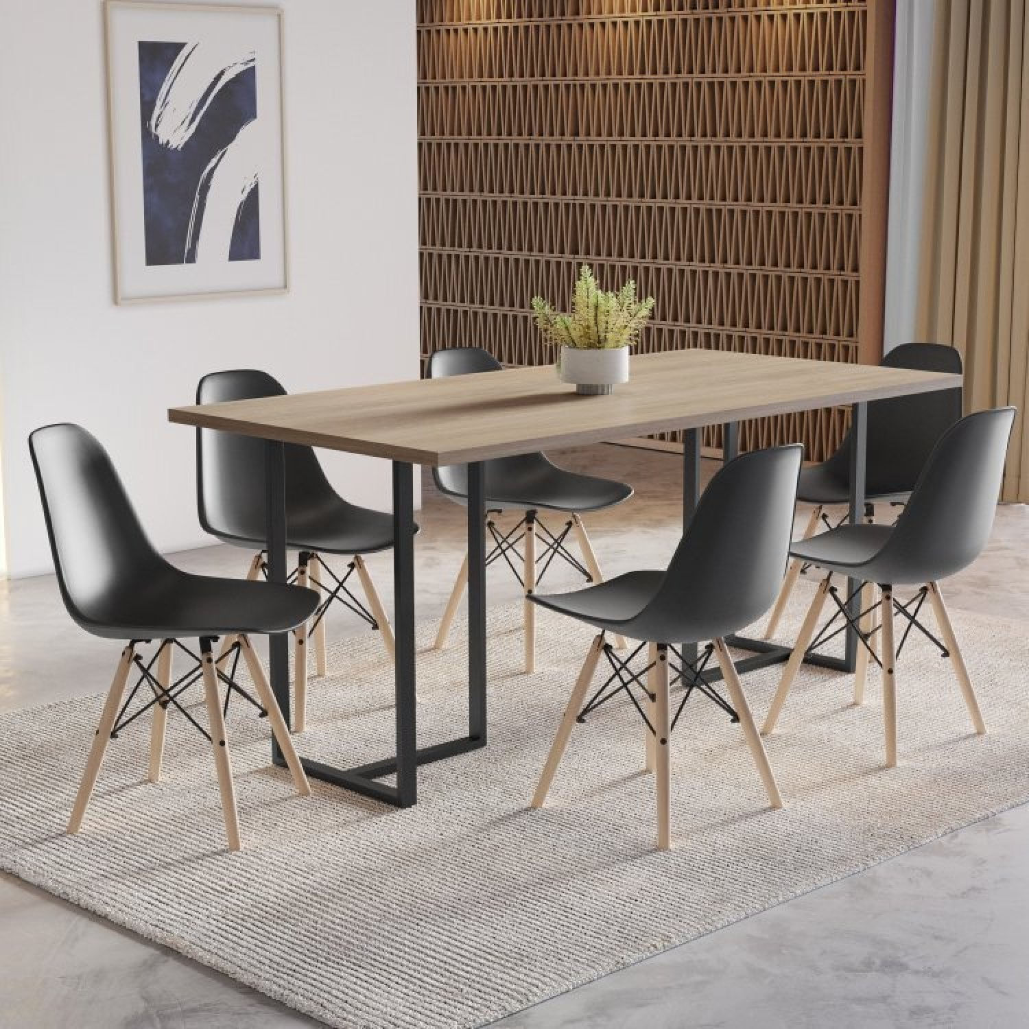 Conjunto Mesa Com 6 Cadeiras Eames Pp Espresso Móveis Grafite/siena/preto