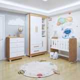 Quarto De Bebê Completo Com Cômoda, Mini Berço E Guarda Roupas Lila Amadeirado / Branco