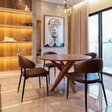 Conjunto Sala De Jantar Mesa Lisboa Madeira Maciça Com 4 Cadeiras Bless Marrom/whisky