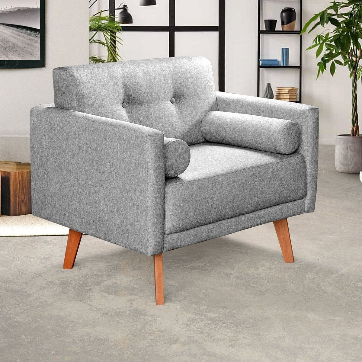 Poltrona Moderna Luma Decoração Sala, Varanda, Recepção Cinza